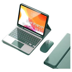 Capa + Teclado Touch + Mouse Para iPad 7ª/8ª/9ª Geração Cor Verde Noite Escuro + Teclado Touchpad + Mouse Bluetooth