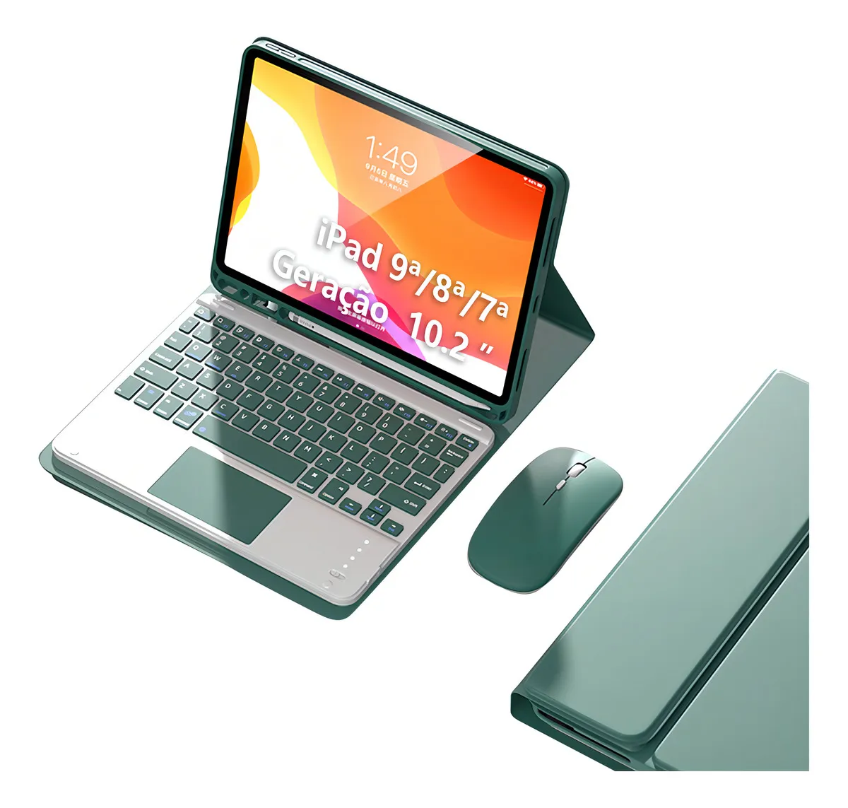 Capa + Teclado Touch + Mouse Para iPad 7ª/8ª/9ª Geração Cor Rosa + Teclado Touchpad + Mouse Bluetooth - Imagem 12