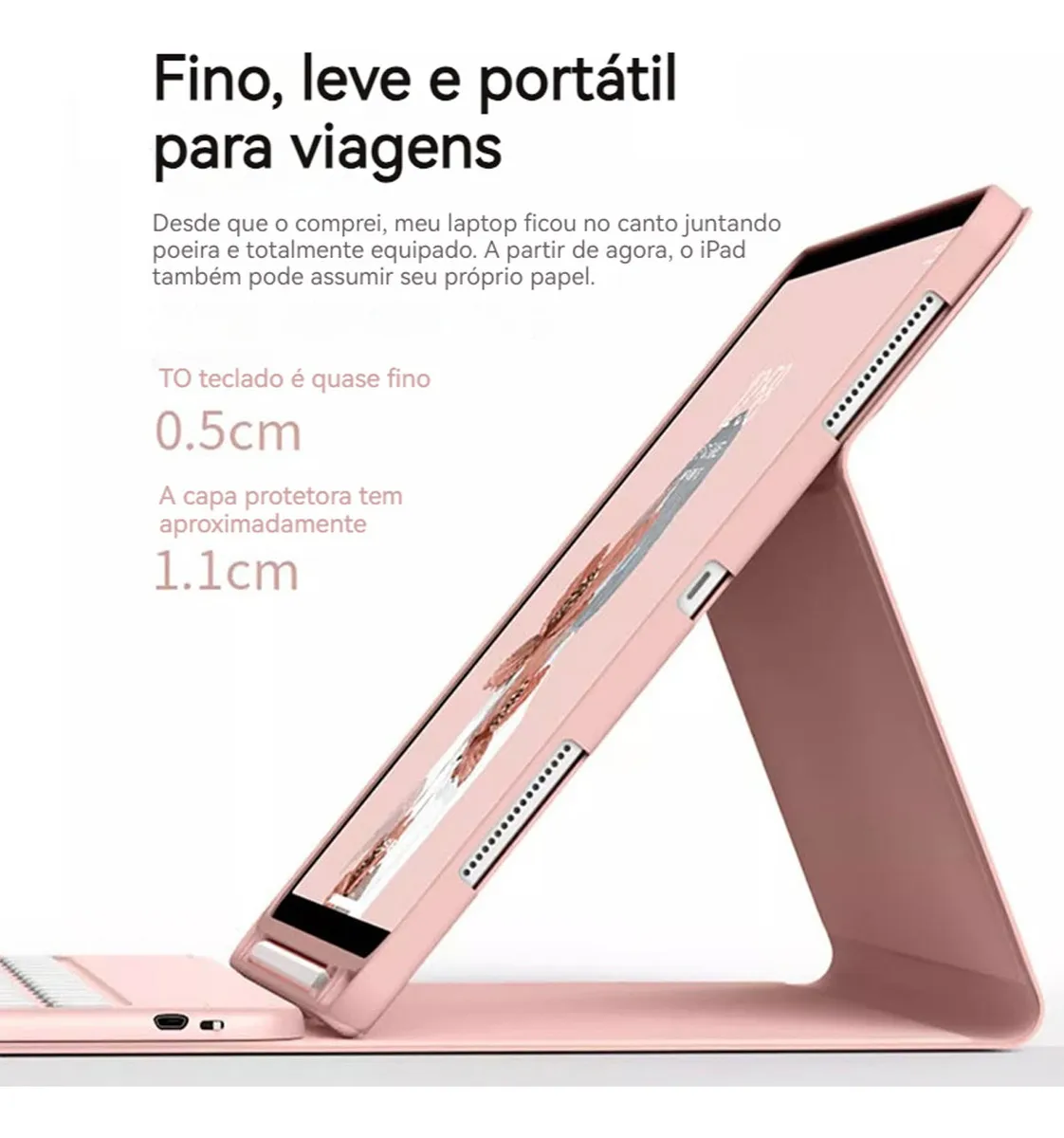 Capa Com Slot Para Caneta + Teclado Redondo Para iPad 9 - Imagem 5