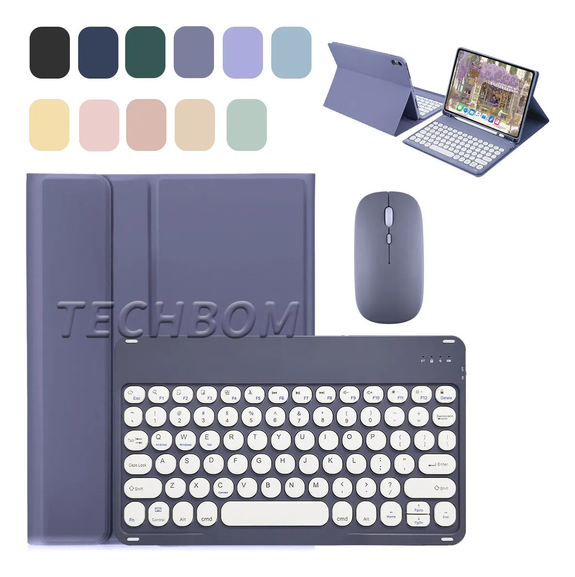 Com Teclado E Mouse De Teclas Redondas Capa Para iPad Pro 11 - Imagem 11