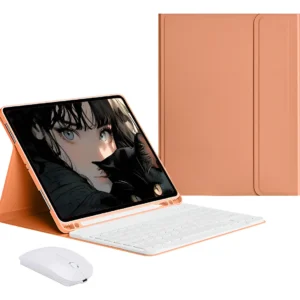 Teclado,mouse E Capa Para iPad Air4/ Air5 10,9'' A2588 A2316 Cor Laranja Vibrante Teclado Branco Mouse Bluetooth Recarregável Branco
