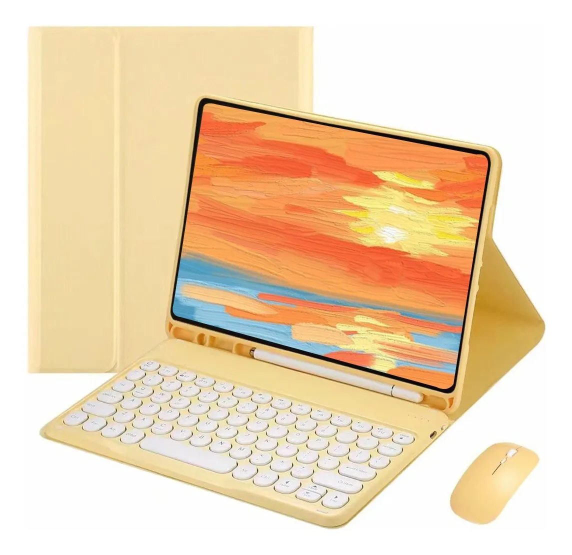 Capa Para iPad Geração 9/8/7 Com Teclado E Mouse Redondo Cor Tartrazina capa redonda teclado mouse