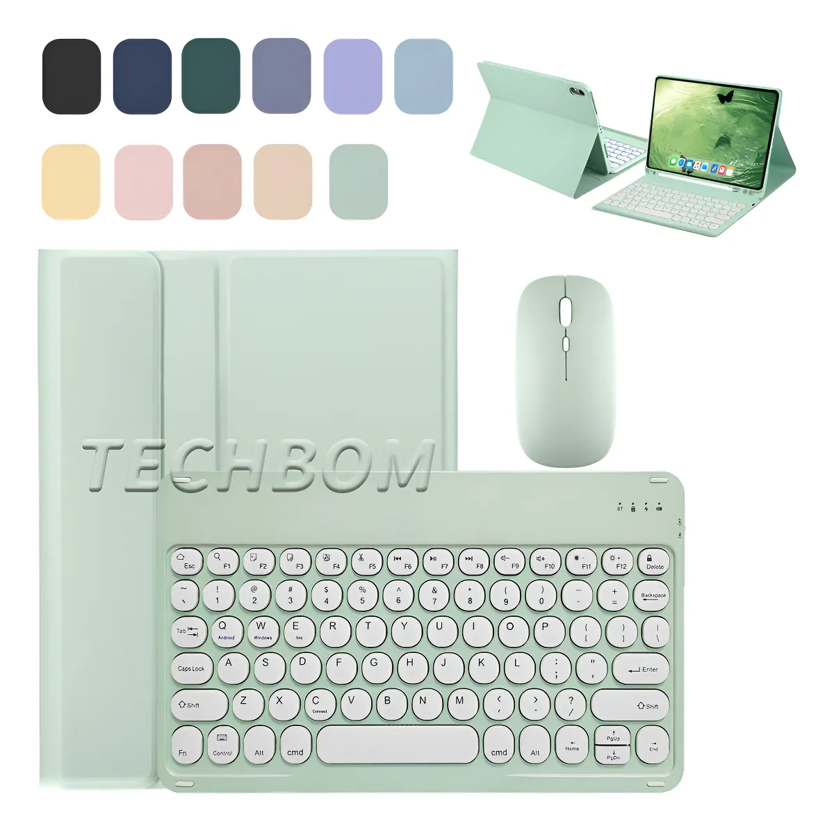 Com Teclado E Mouse De Teclas Redondas Capa Para iPad Pro 11 - Imagem 12