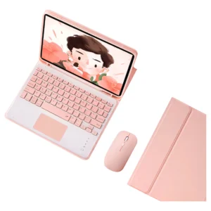 Capa + Teclado Touch + Mouse Para iPad 7ª/8ª/9ª Geração Cor Rosa + Teclado Touchpad + Mouse Bluetooth