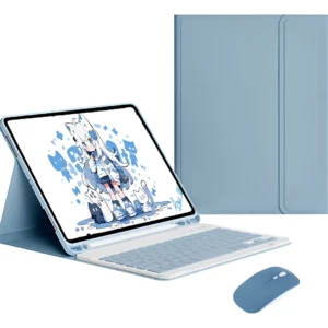 Teclado,mouse E Capa Para iPad Air4/ Air5 10,9'' A2588 A2316 Cor Mist Blue + Mist Blue Teclado + Mist Blue Carregamento Bluetooth Mouse