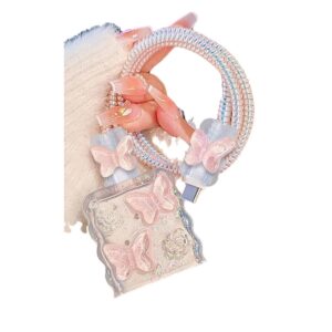 Dropping glue pink butterfly for apple data cable protective cover mobile phone fast charge 20w charger protective cover