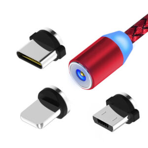 Magnetic suction data cable for Apple Android type-c fast charging round head universal woven nylon indicator charging