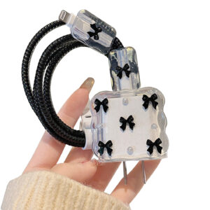 Black small bow data cable protective cover for Apple mobile phone fast charging head 20w fast charging protective cover