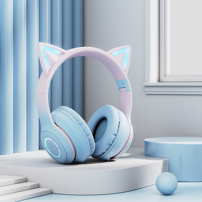 Fone de Ouvido Bluetooth, Fone de Ouvido Gamer de Aparência Elegante, Fone de Ouvido Sem Fio com Orelhas de Gato em Gradiente para Transmissão ao Vivo com Microfone - Imagem 4