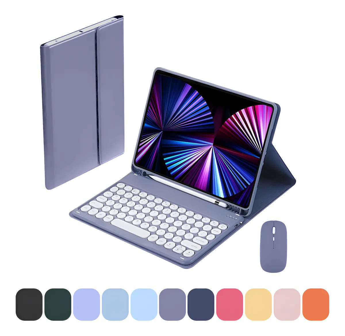 Kit Capa Tablet + Teclado Redondo + Mouse Para iPad 9ª/8ª/7ª - Imagem 12