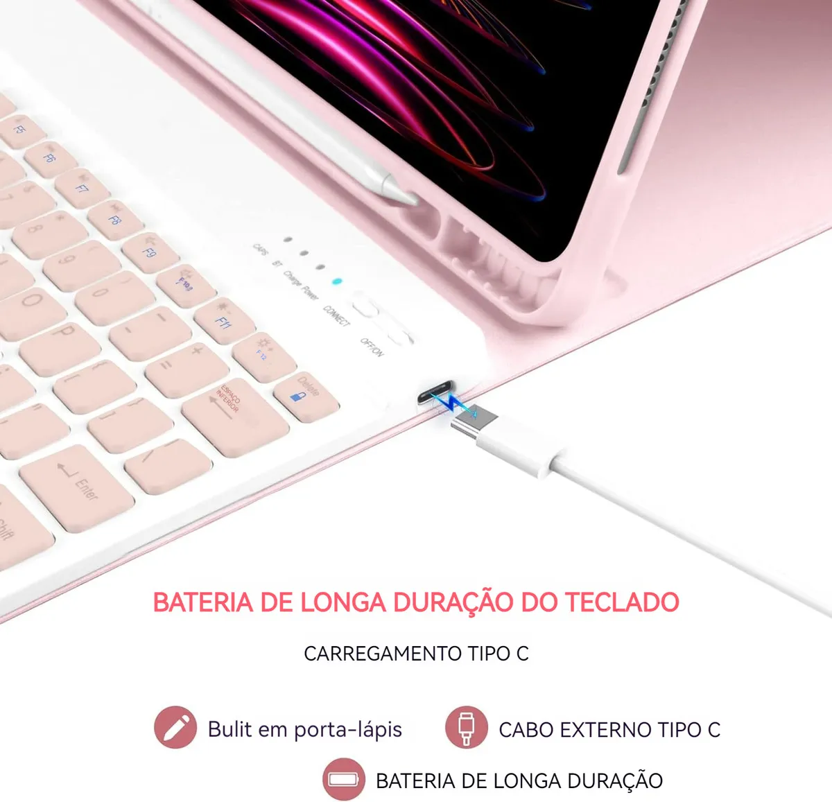 Kit Capa + Rato + Teclado Bluetooth Recarregável Para Tab A8 - Imagem 10