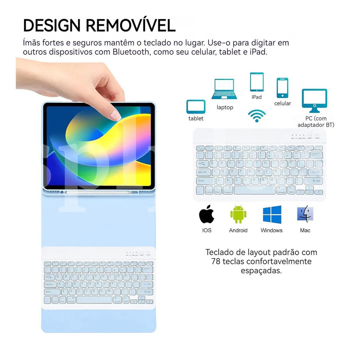 Capa Tablet Para iPad 7/8/9 Geração 10.2 Com Mouse E Teclado - Imagem 3