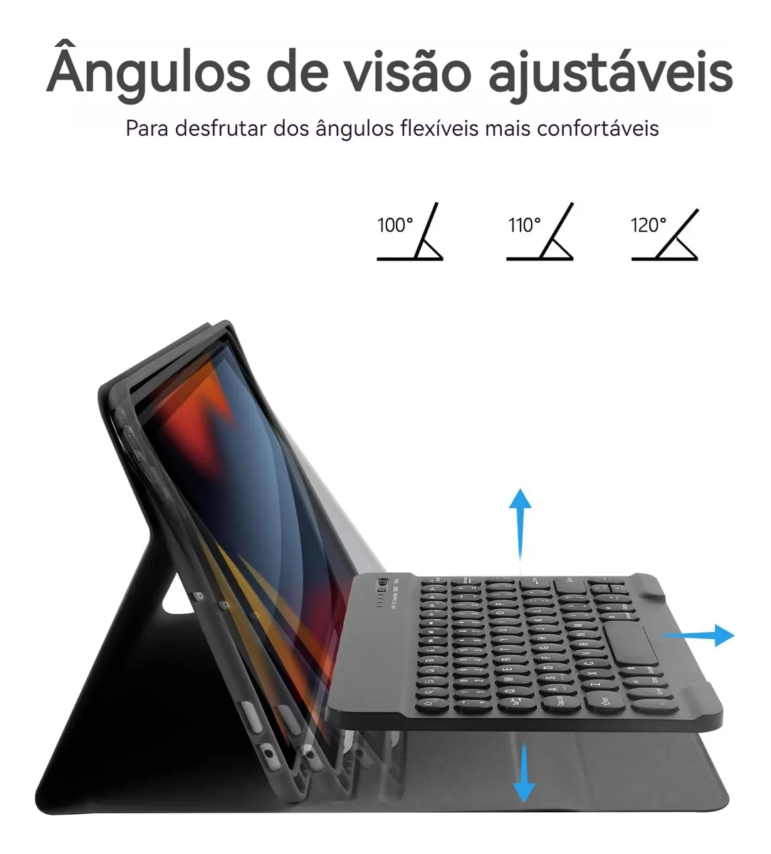 Kit Capa Tablet + Teclado Redondo + Mouse Para iPad 9ª/8ª/7ª - Imagem 7