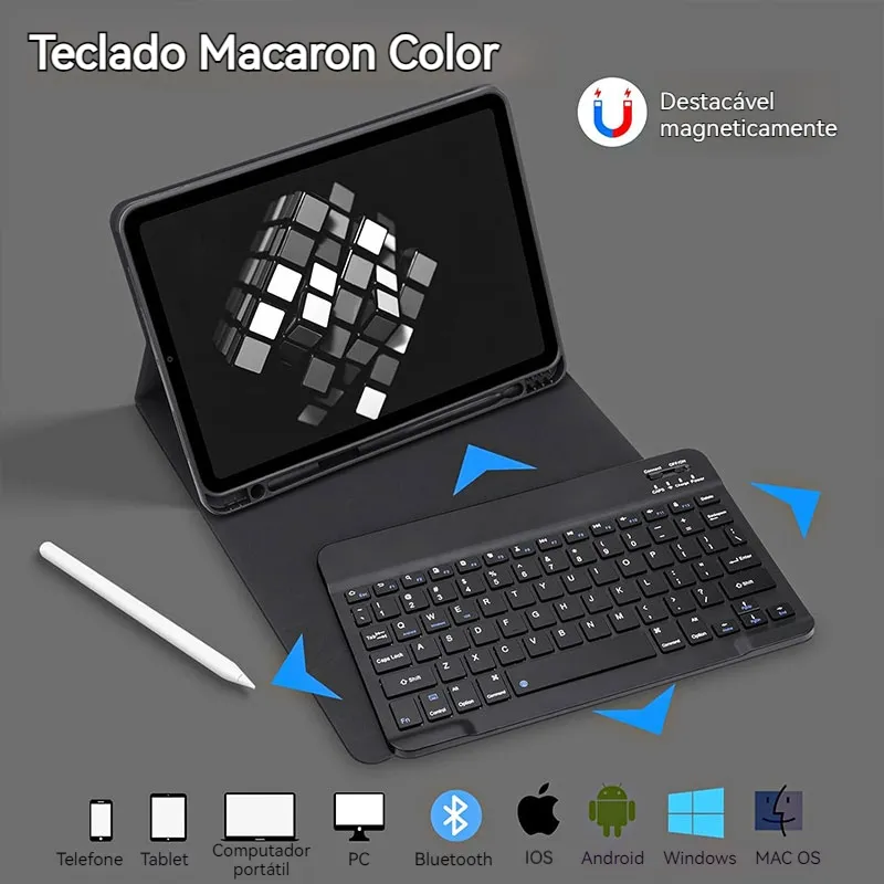 Kit Capa + Rato + Teclado Bluetooth Recarregável Para Tab A8 - Imagem 7