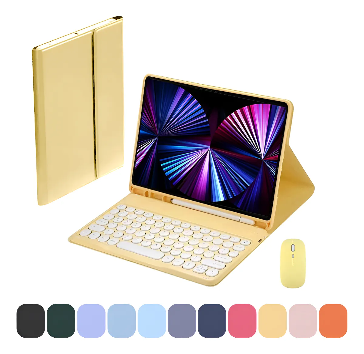 Kit Capa Tablet + Teclado Redondo + Mouse Para iPad 9ª/8ª/7ª - Imagem 11