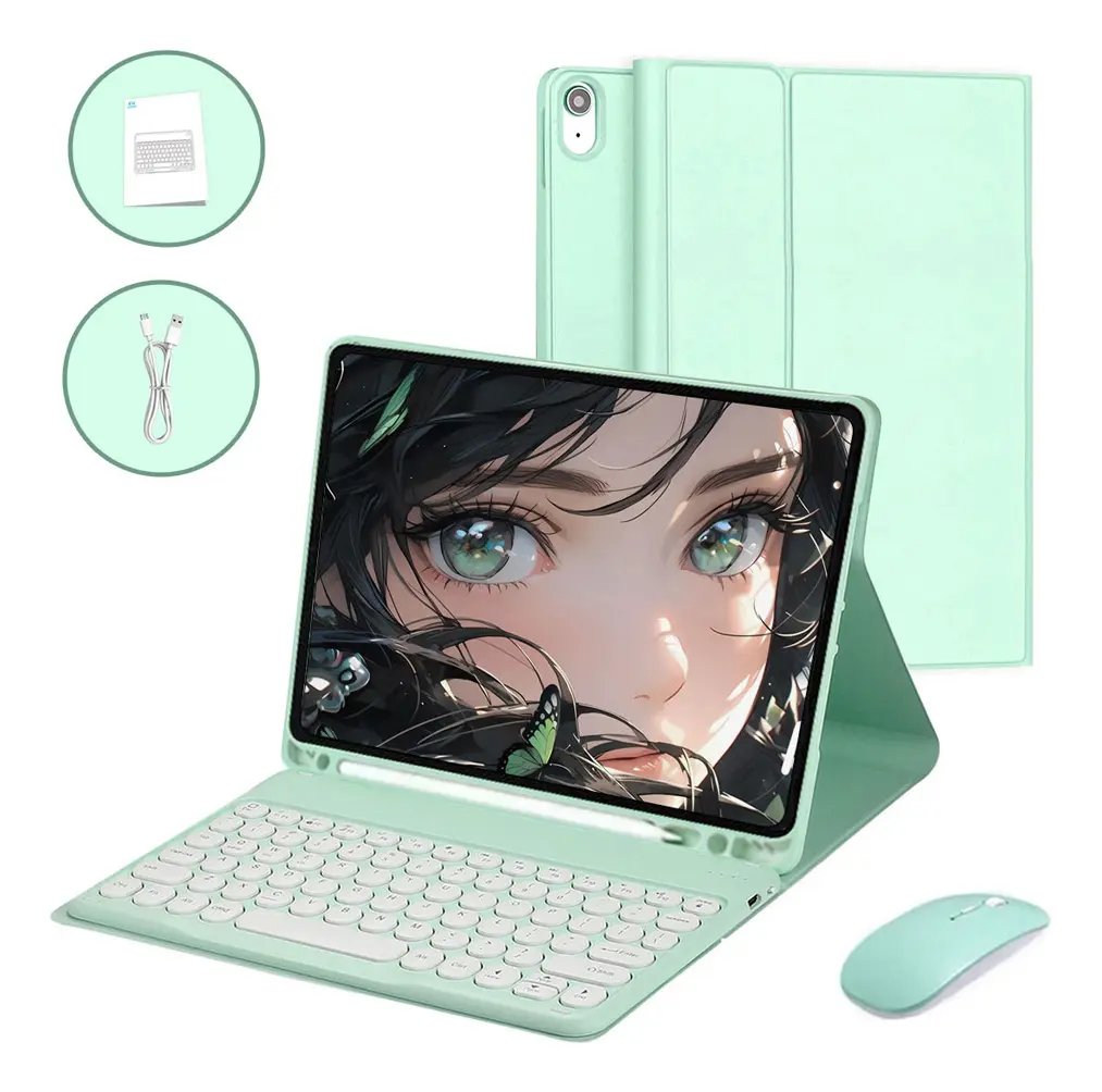 Kit Capa Tablet + Teclado Redondo + Mouse Para iPad 9ª/8ª/7ª - Imagem 16
