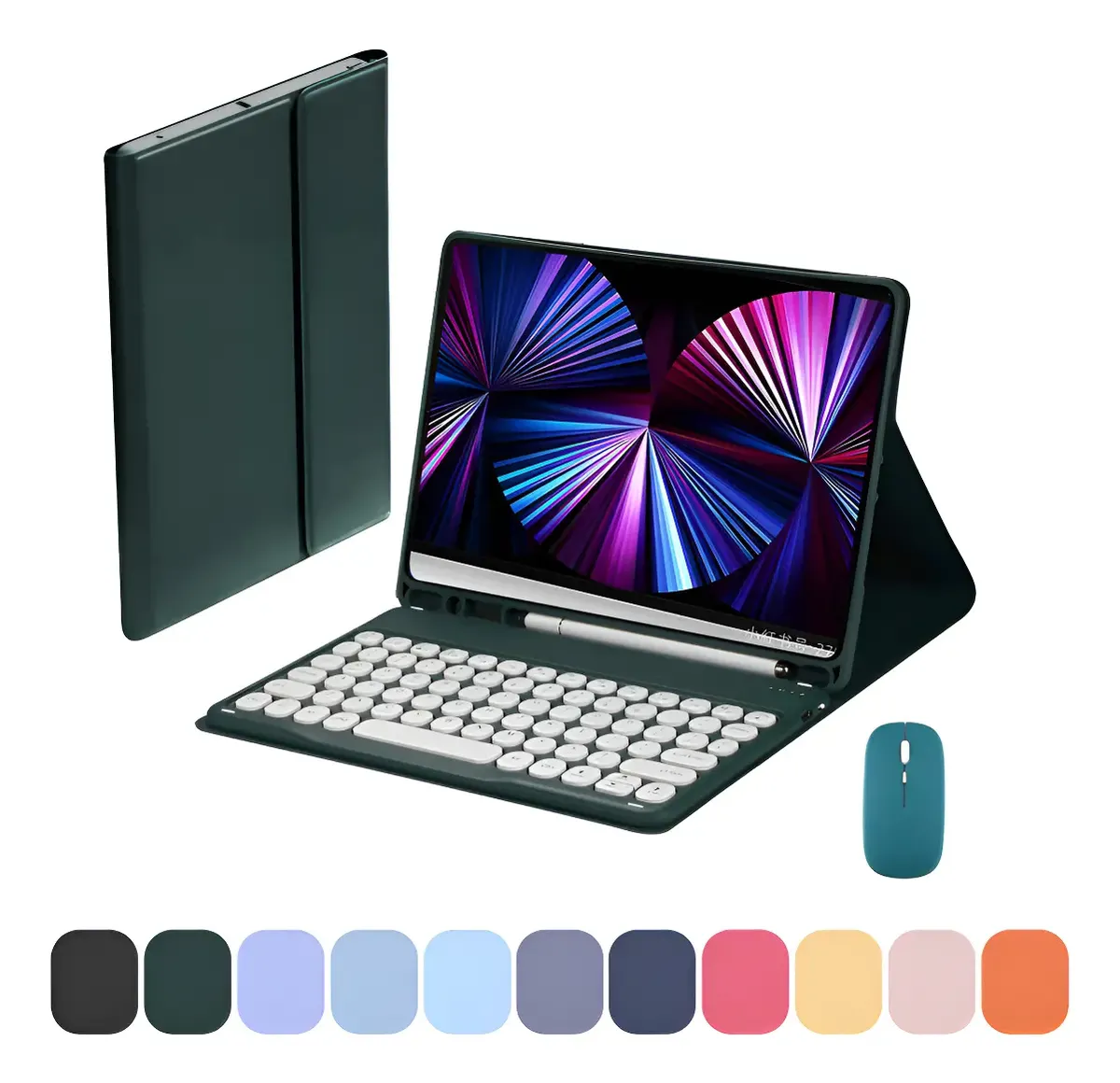 Kit Capa Tablet + Teclado Redondo + Mouse Para iPad 9ª/8ª/7ª - Imagem 17